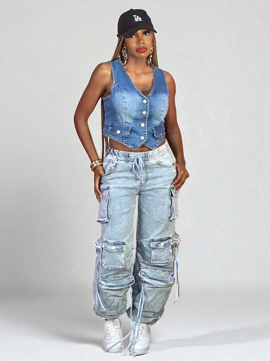 New Light Washed Cargo Jogger Jeans