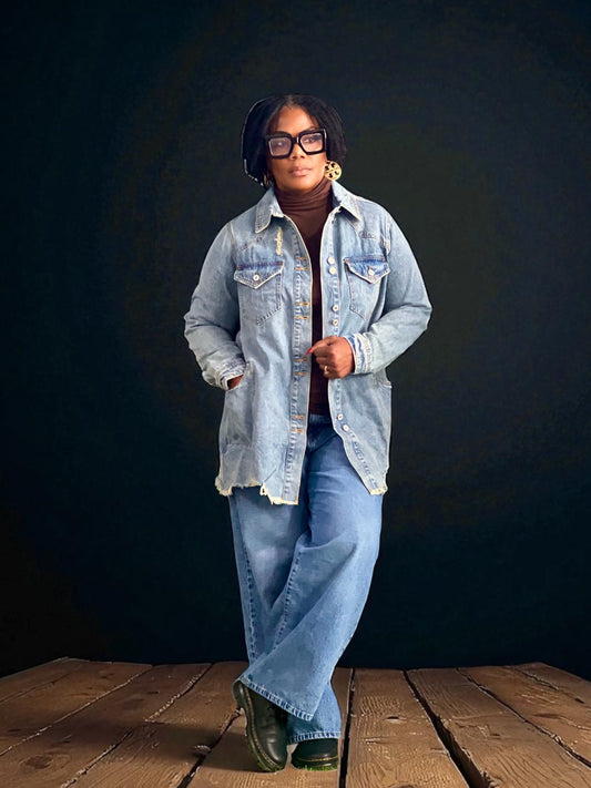 Distressed Denim Jacket Reg/Plus (Online only, allow 24hrs)