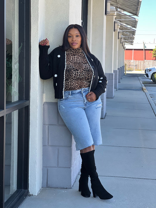 Black Petal Sweater Top