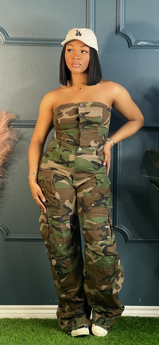 Baggy Cargo Jumpsuit-Camouflage