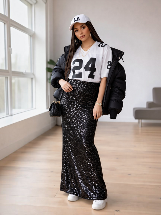 Black Sequin Maxi Skirt