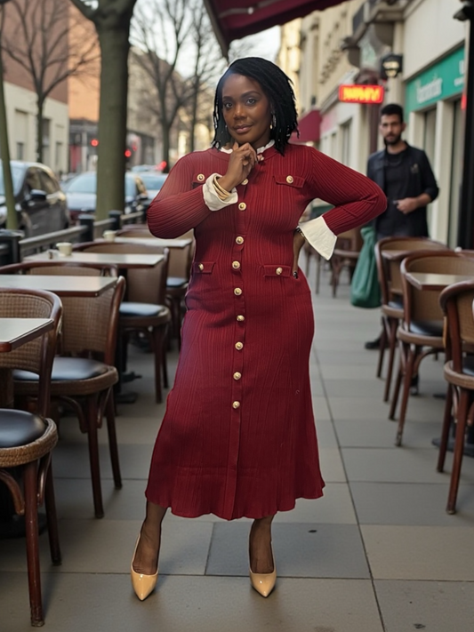 New Knit Dress-Burgundy