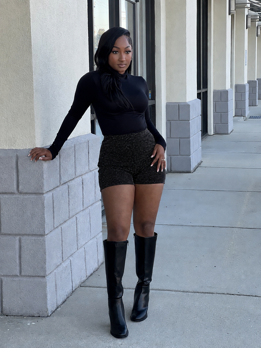 Elegant Stoned Stud Shorts (Black)