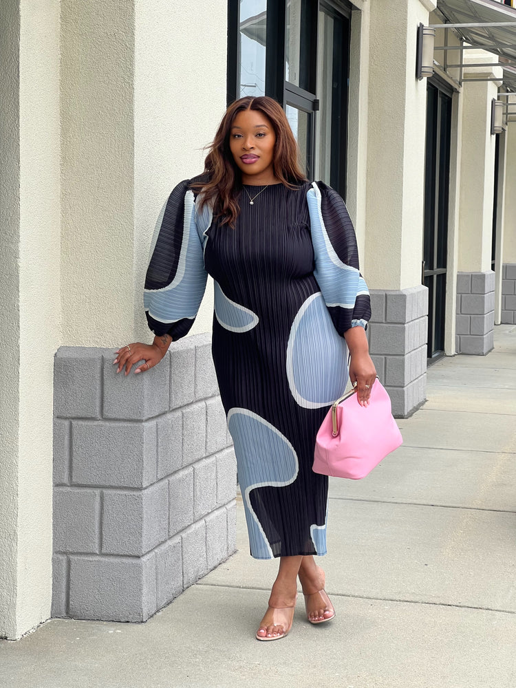 Multi Pleated Midi Dress (Grey)