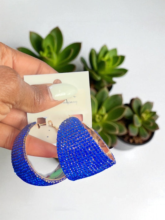 Fancy Wide Hoop Earrings-Royal Blue
