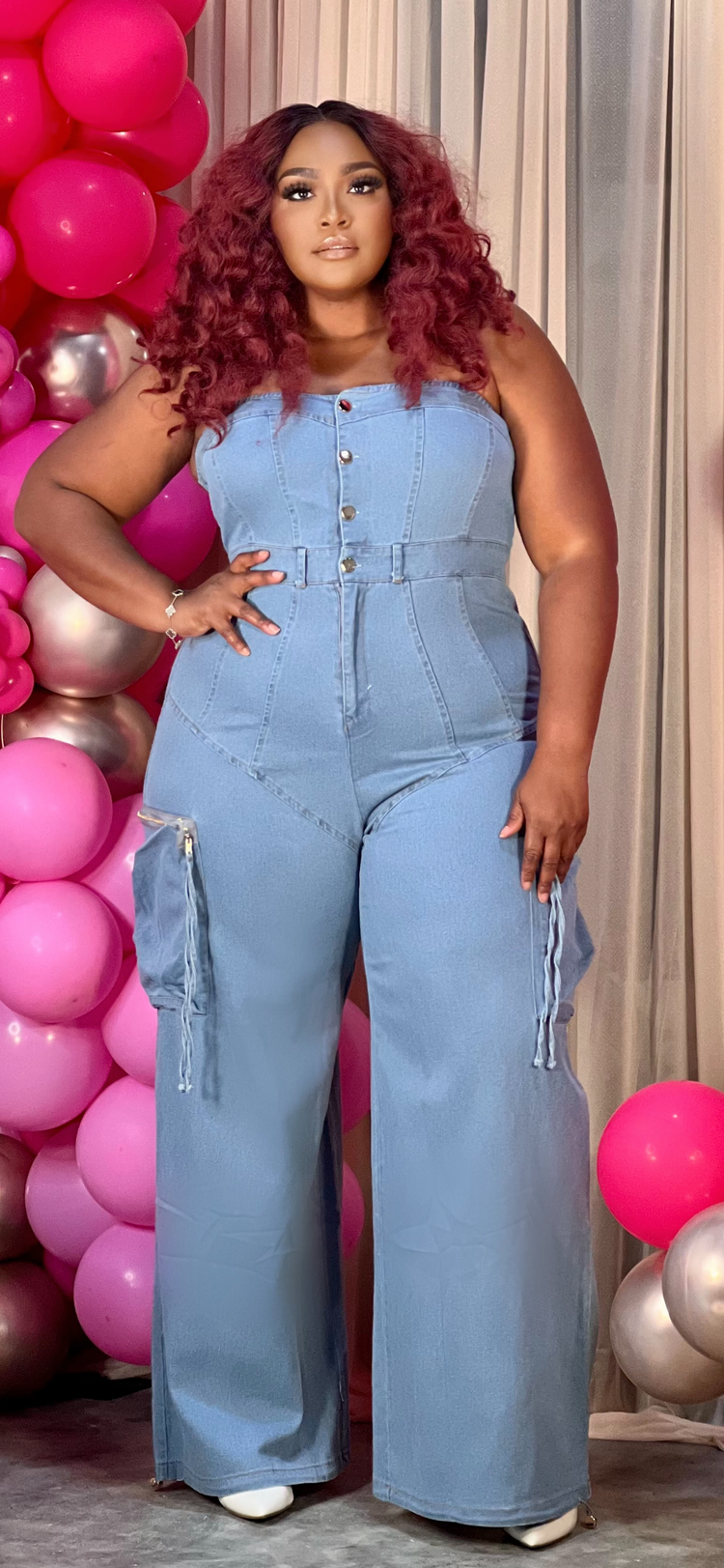 Semi Strapless Cargo Jumpsuit Reg/Plus