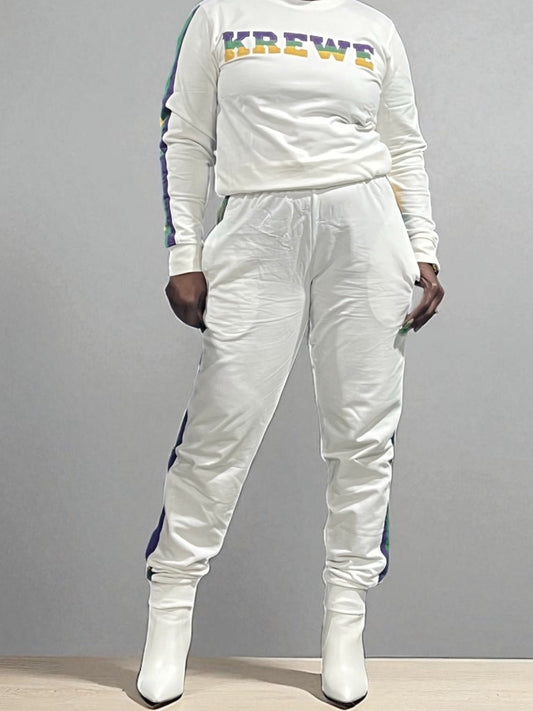 New Mardi Gras Jogger Pants Reg/Plus-White