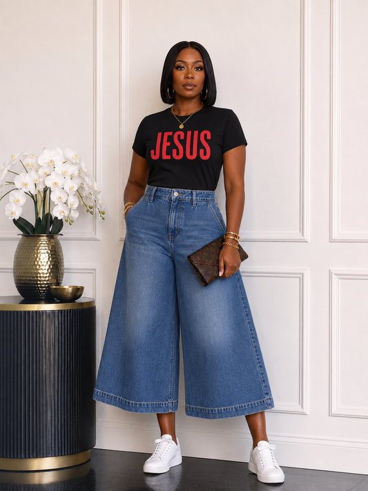 Jesus Graphic Tee Shirt Reg/Plus-Black/Red