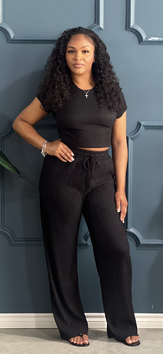 Casual Crinkle Set-Black