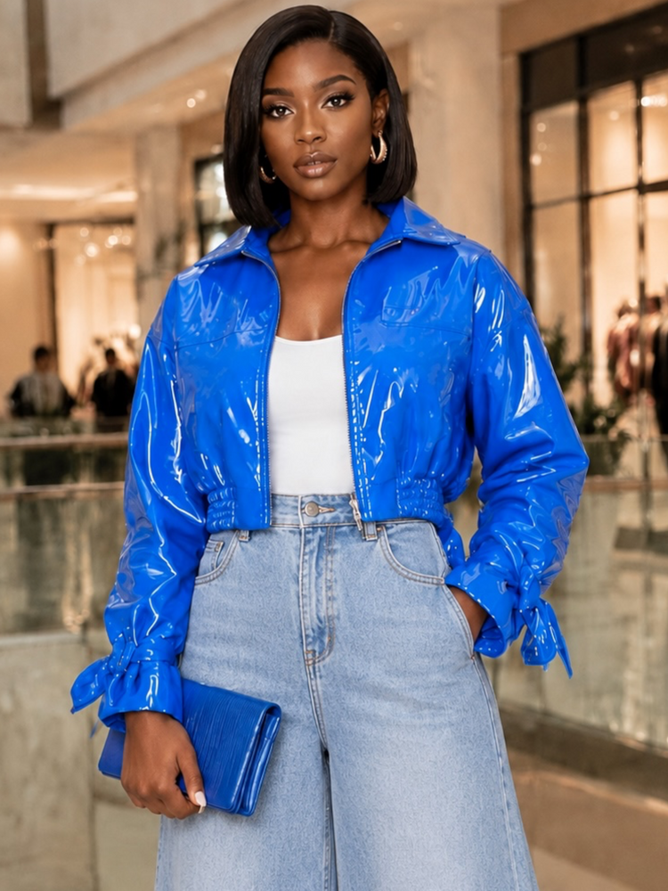 Blue Patent Leather Jacket (In store Tuesday 8/11)