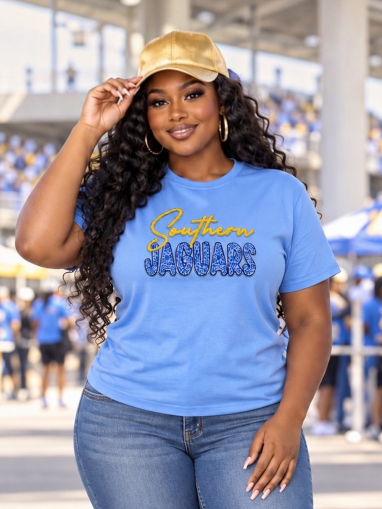 New Southern Jaguars Patch Tee Shirt-Columbia Blue