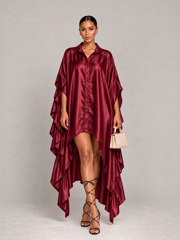 Batwing Shirt Dress-Berry