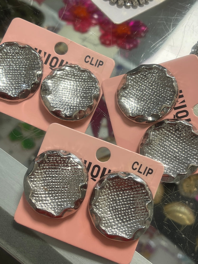 Bottle Cap Clip Earrings (Silver)