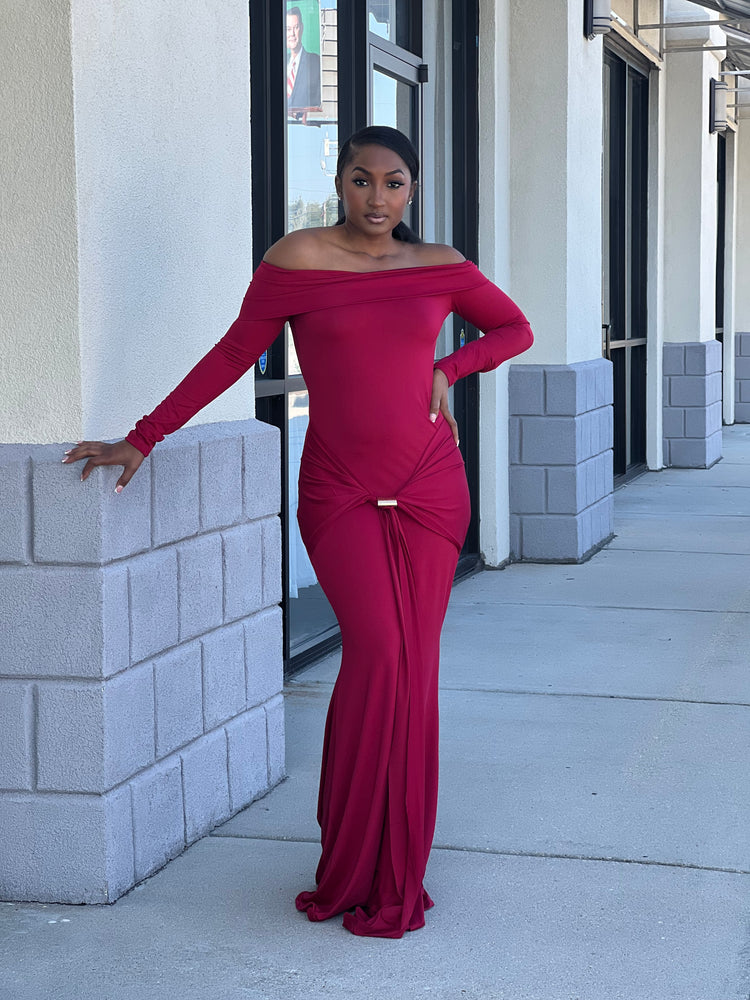 Off The Shoulder Maxi Dress (Berry Red)