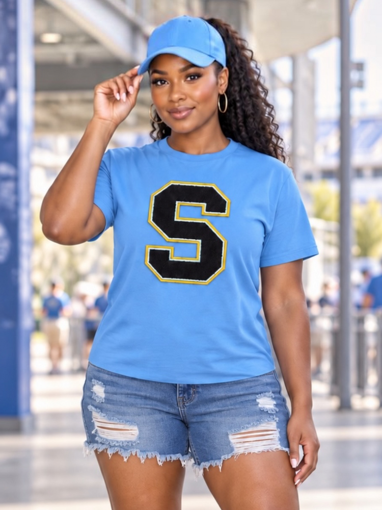 New Big “S” Patch Tee Shirt-Columbia Blue