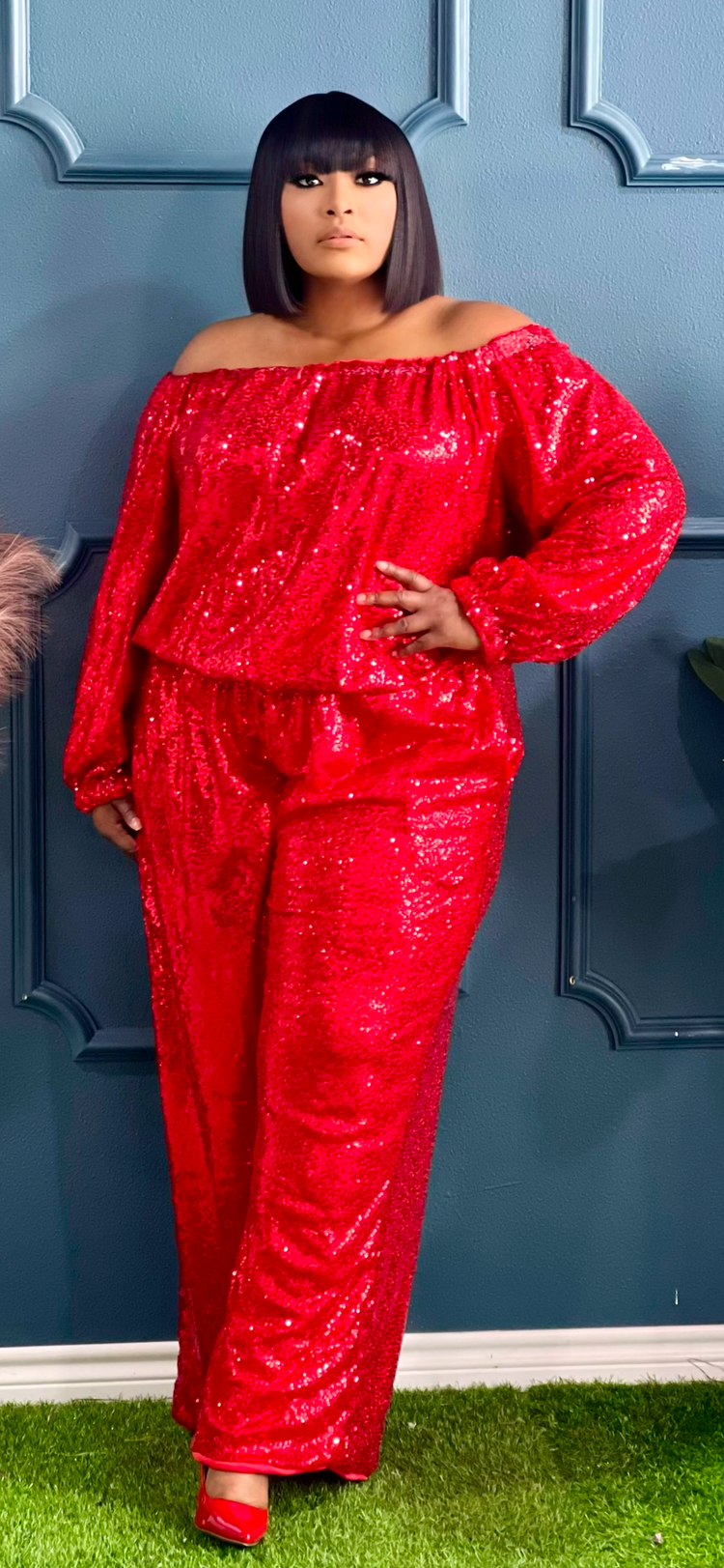 Holiday Sequin Set Plus-Red