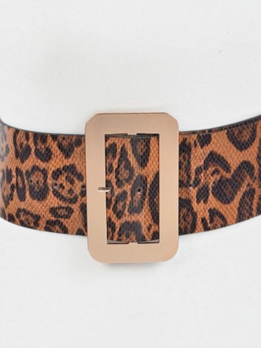 Wide Animal Print Belt-Gold Buckle