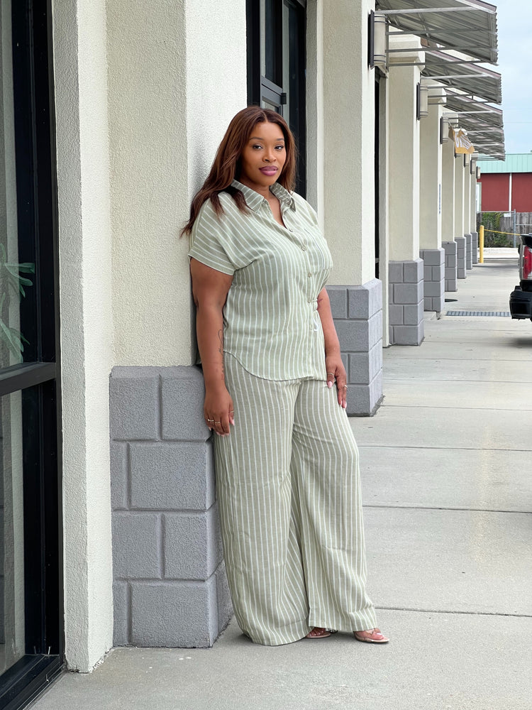 Stripe Button Down Set Plus (Sage)