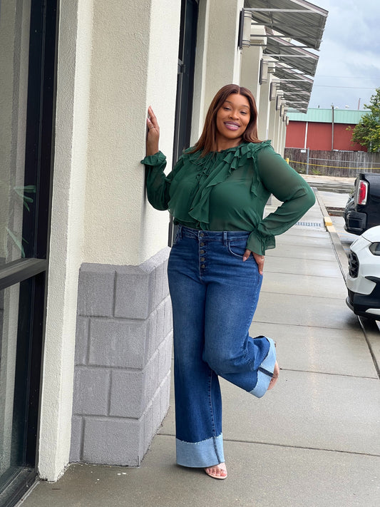 Sheer Chiffon Blouse Plus (Hunter Green)