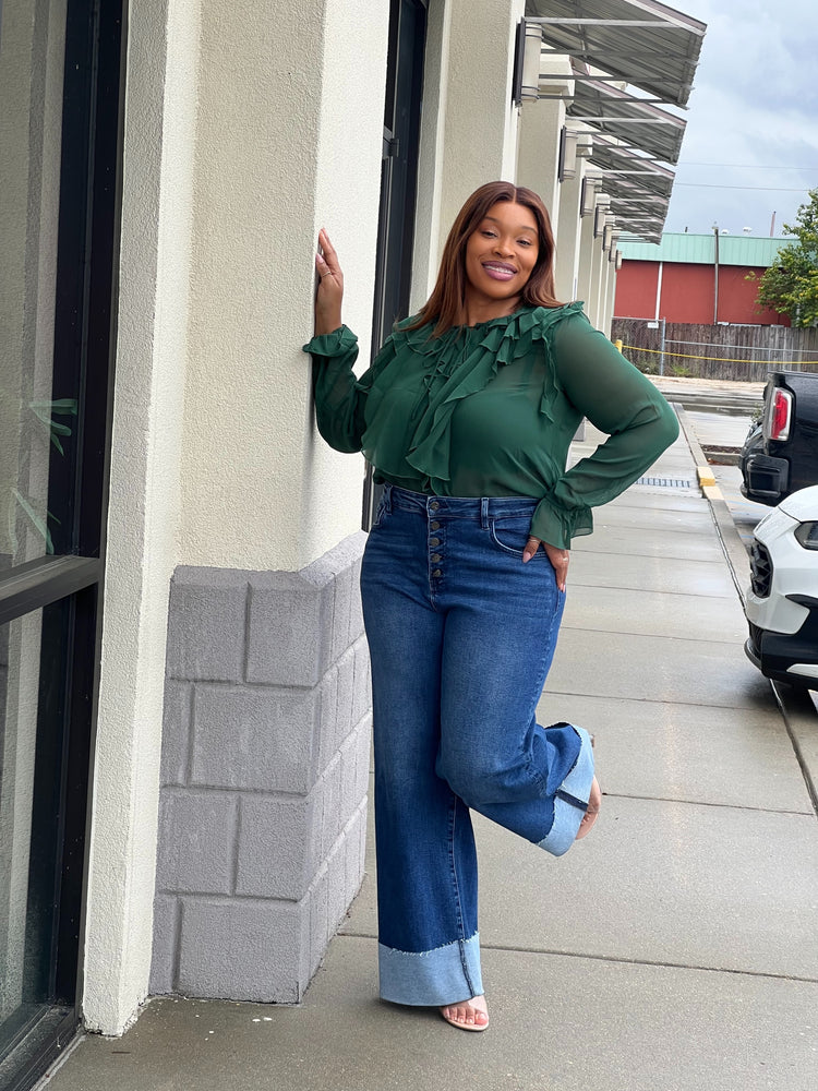 Sheer Chiffon Blouse Plus (Hunter Green)