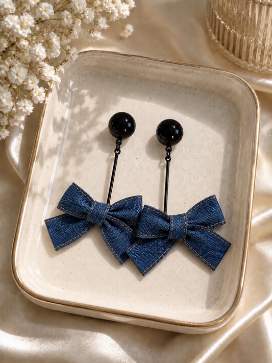 Denim Darling Bow Earrings Alc