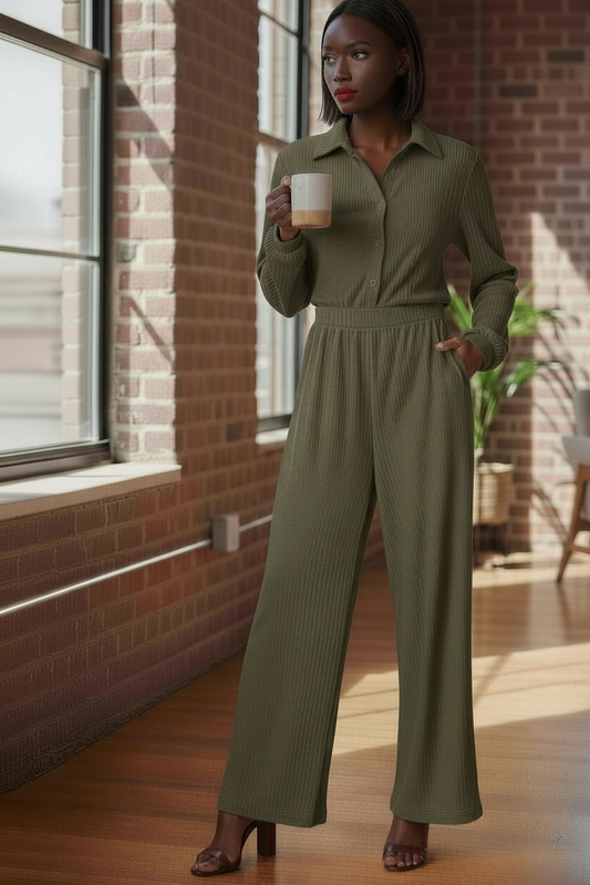 New Solid Crinkle Jumpsuit-Olive