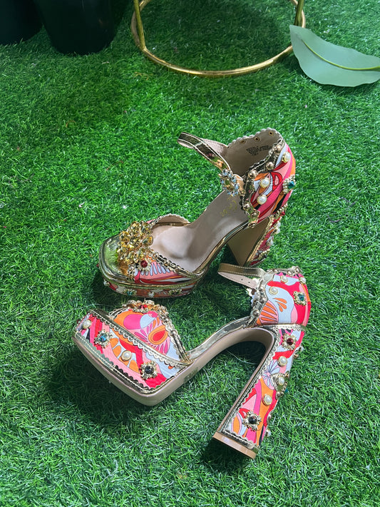 Red Be-Jewel Heels