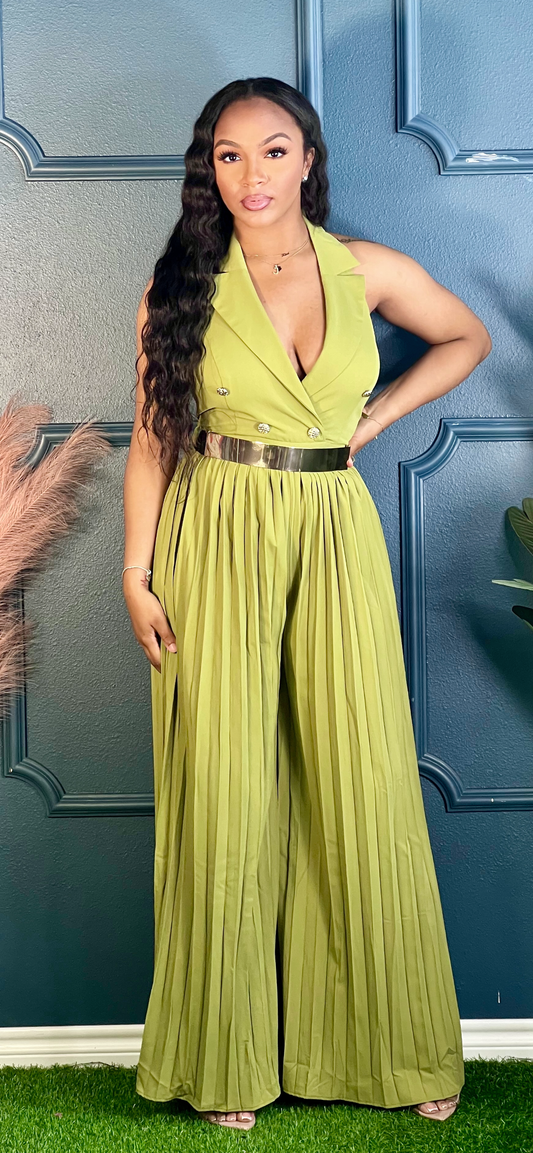 Seaux Pleated Jumpsuit-Olive