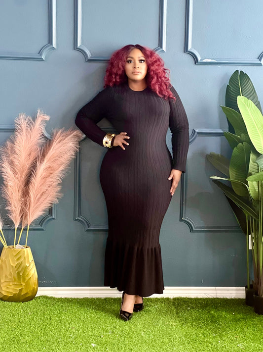 Black Cable Knit Dress Plus