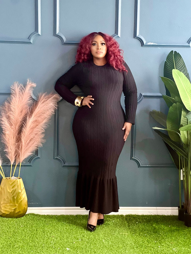 Black Cable Knit Dress Plus