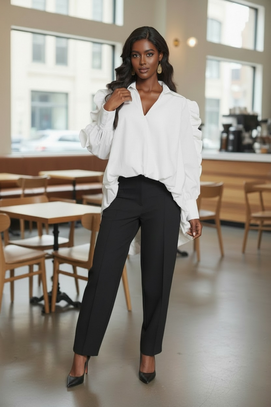 Ruffled Statement Blouse (White)