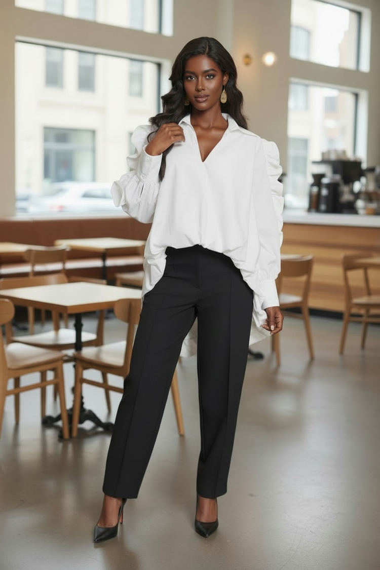 Ruffled Statement Blouse (White)