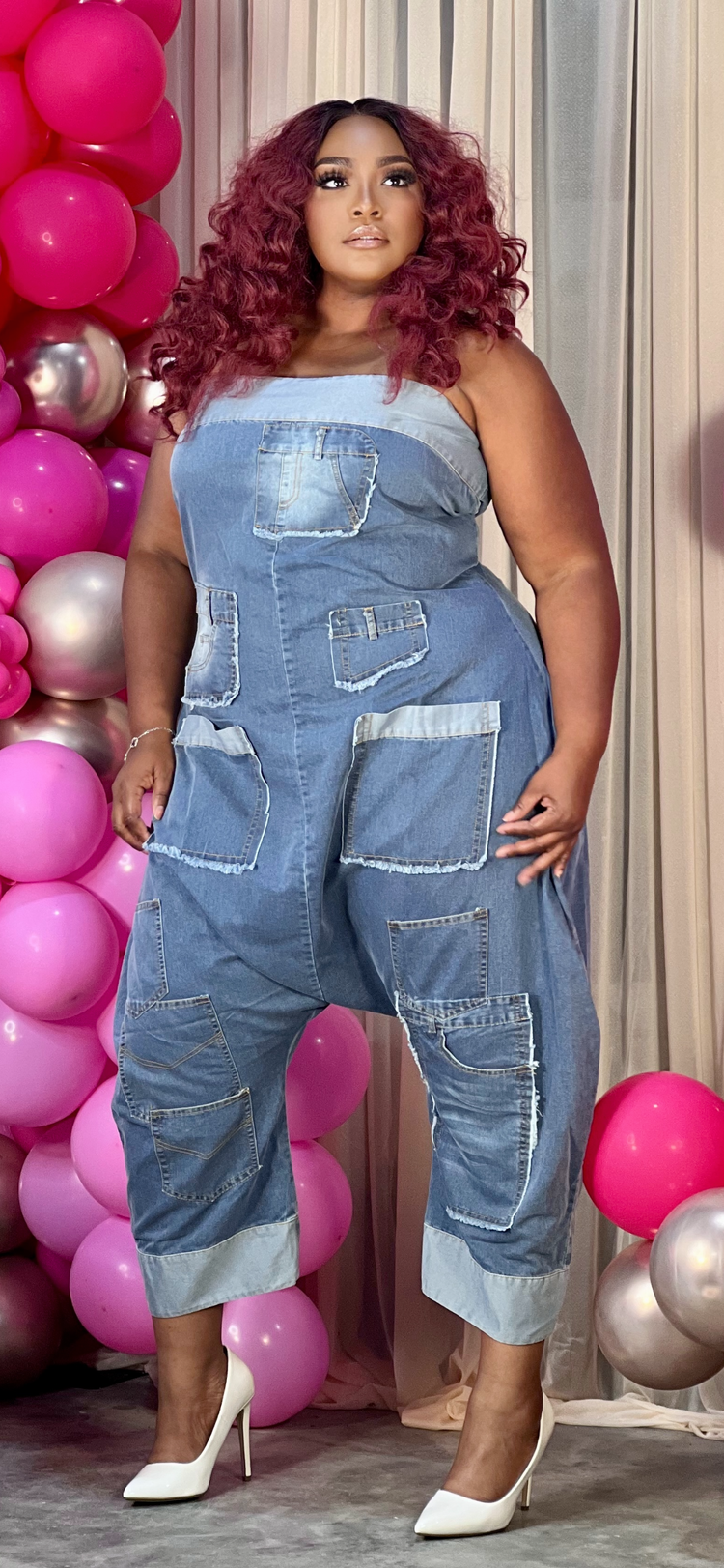 Denim Harem Strapless Jumpsuit Reg/Plus