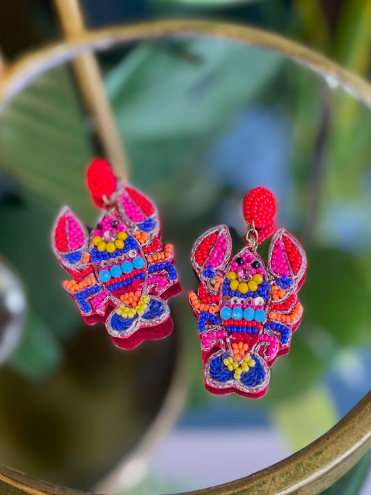 Colorful Beaded Crawfish Earrings Alc