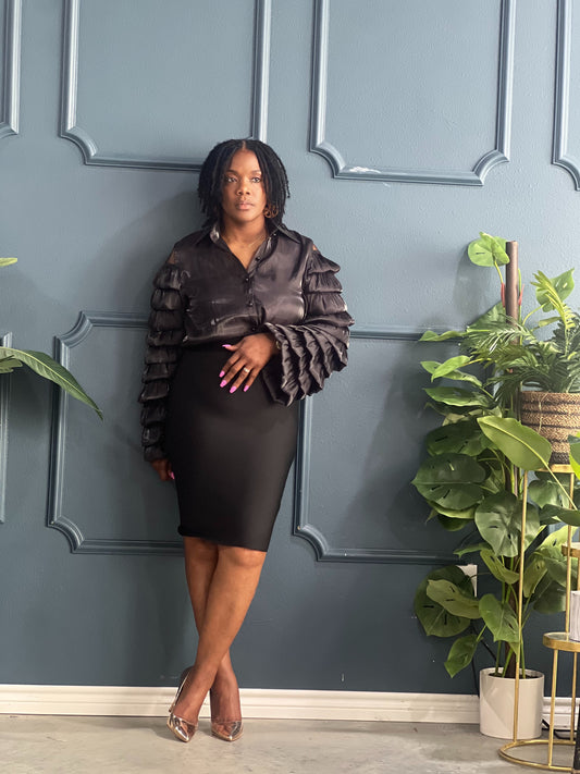 Black Layered Sleeves Blouse Plus
