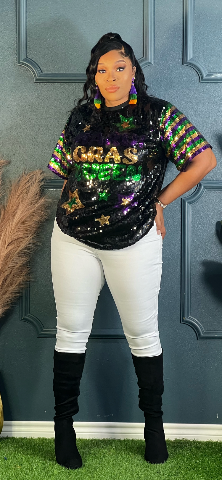 Mardi Gras Queen Sequin Tunic Shirt (Online only)