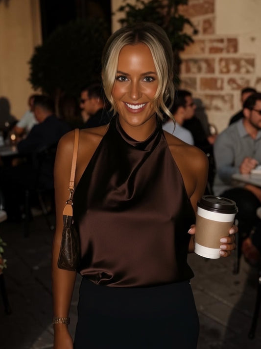 Sexy Draped Collar Top (Brown)