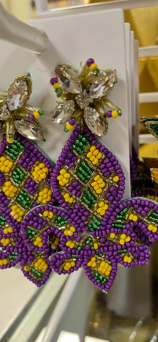 Mardi Gras Earrings-Stone and Fleur de lis