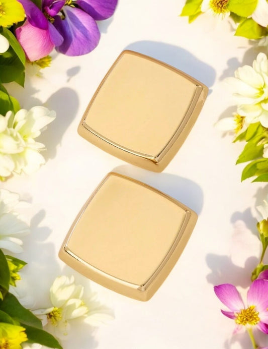 Golden Square Clip Earrings (Also available in pierced