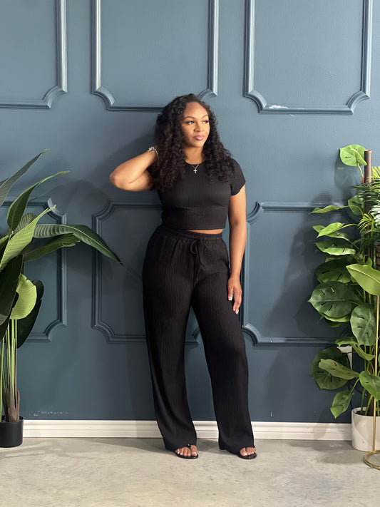 Casual Crinkle Set-Black