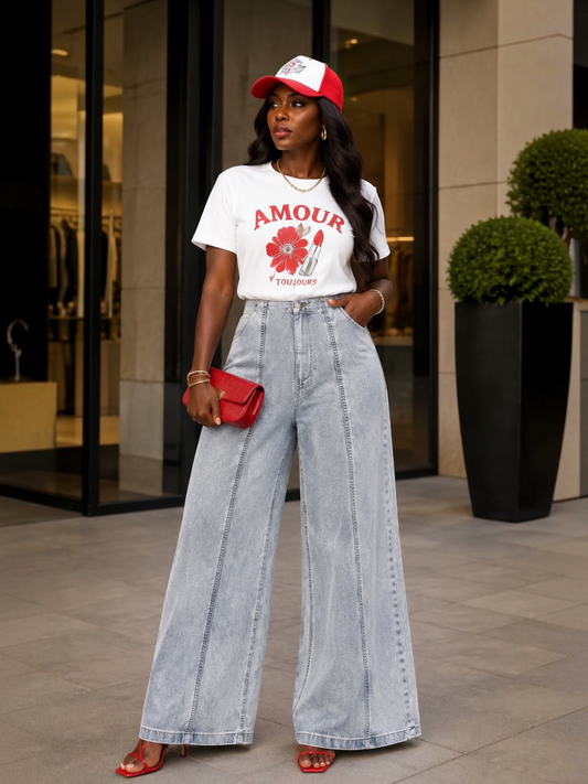 Denim Wide Leg Barrel Jeans