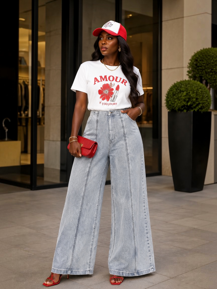 Denim Wide Leg Barrel Jeans