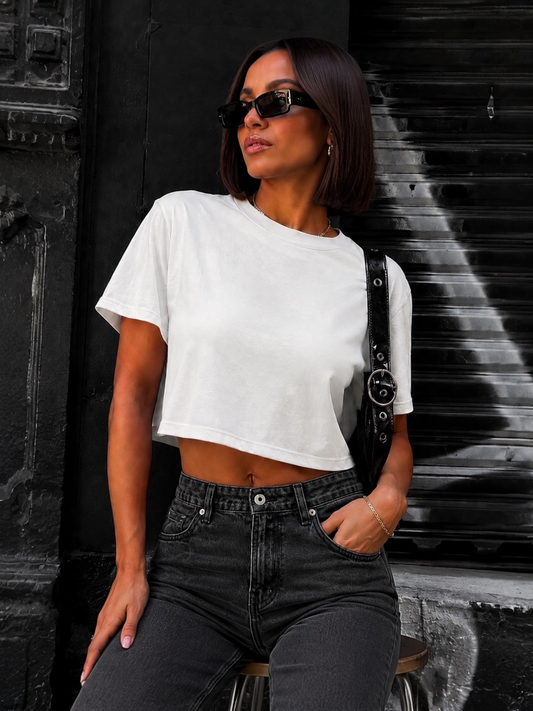 Simple Crop Tee Shirt (White)
