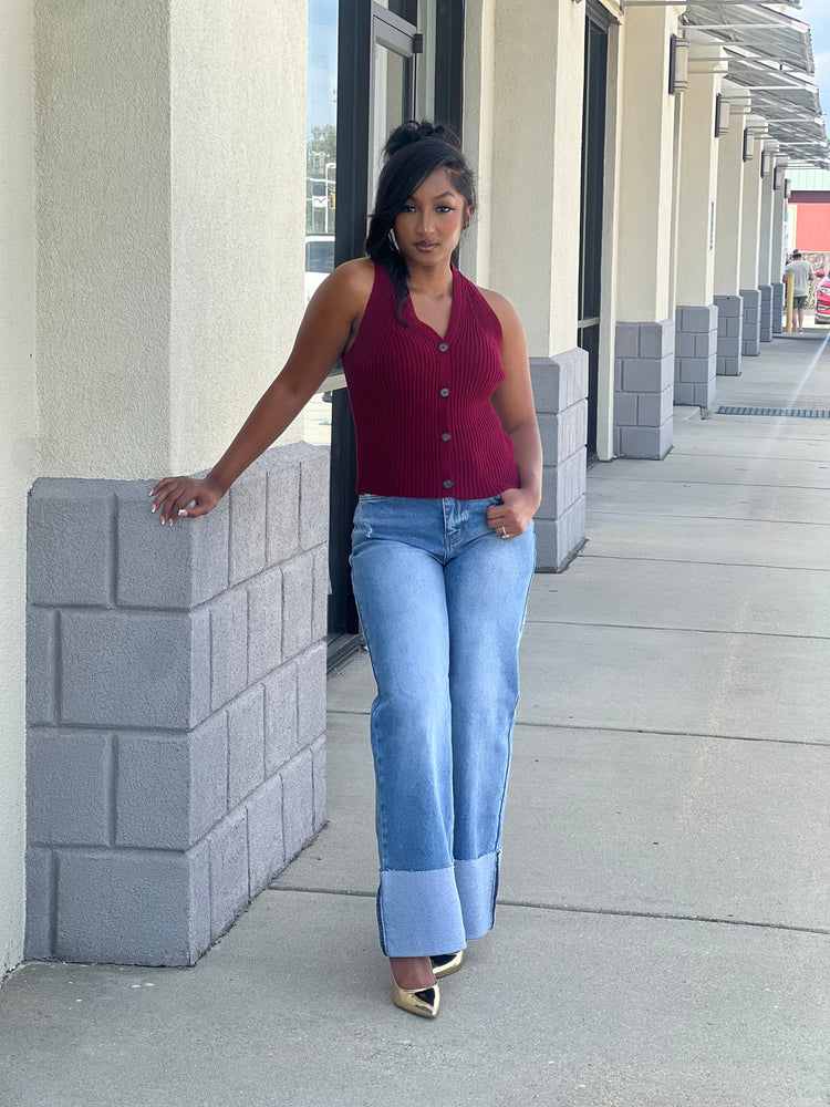 New Sweater Vest Top-Burgundy