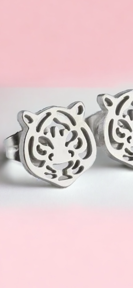 Small Tiger Earrings Silver