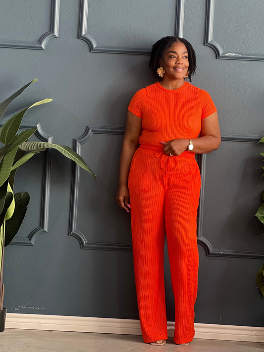 Casual Crinkle Set-Orange