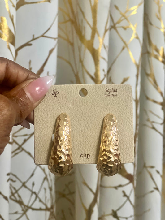Crinkle Clip Earrings-Gold