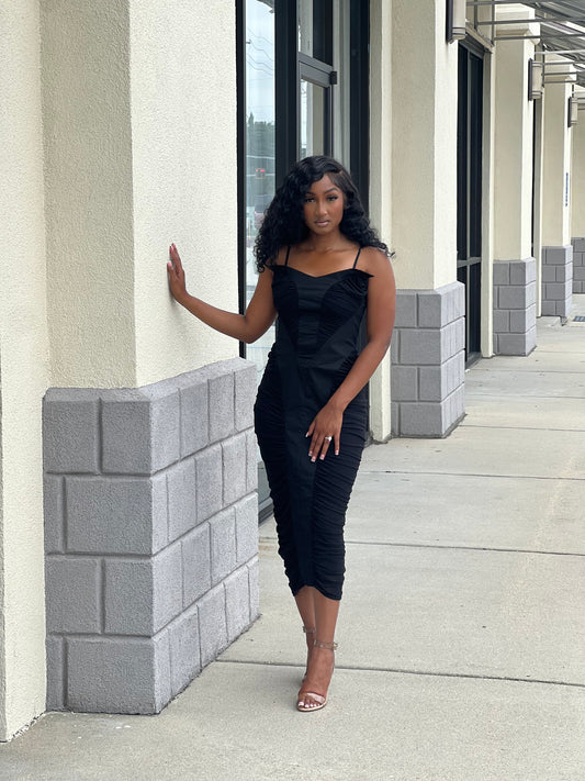 Black Ruched Sided Dress