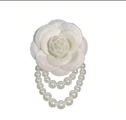 White Rose Pearl Brooch