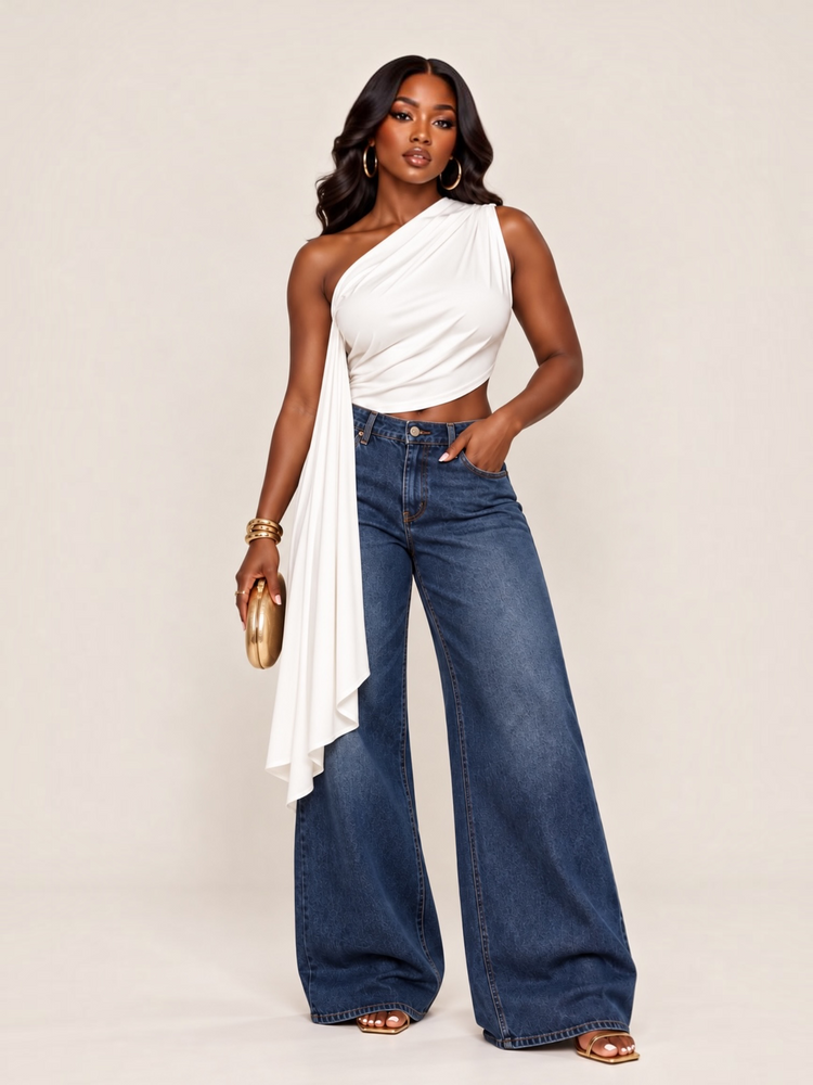 White Drape Swag Top